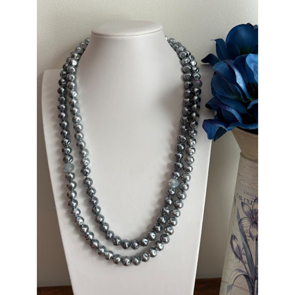 Chico's Gray 10mm Faux Pearl Beaded Necklace